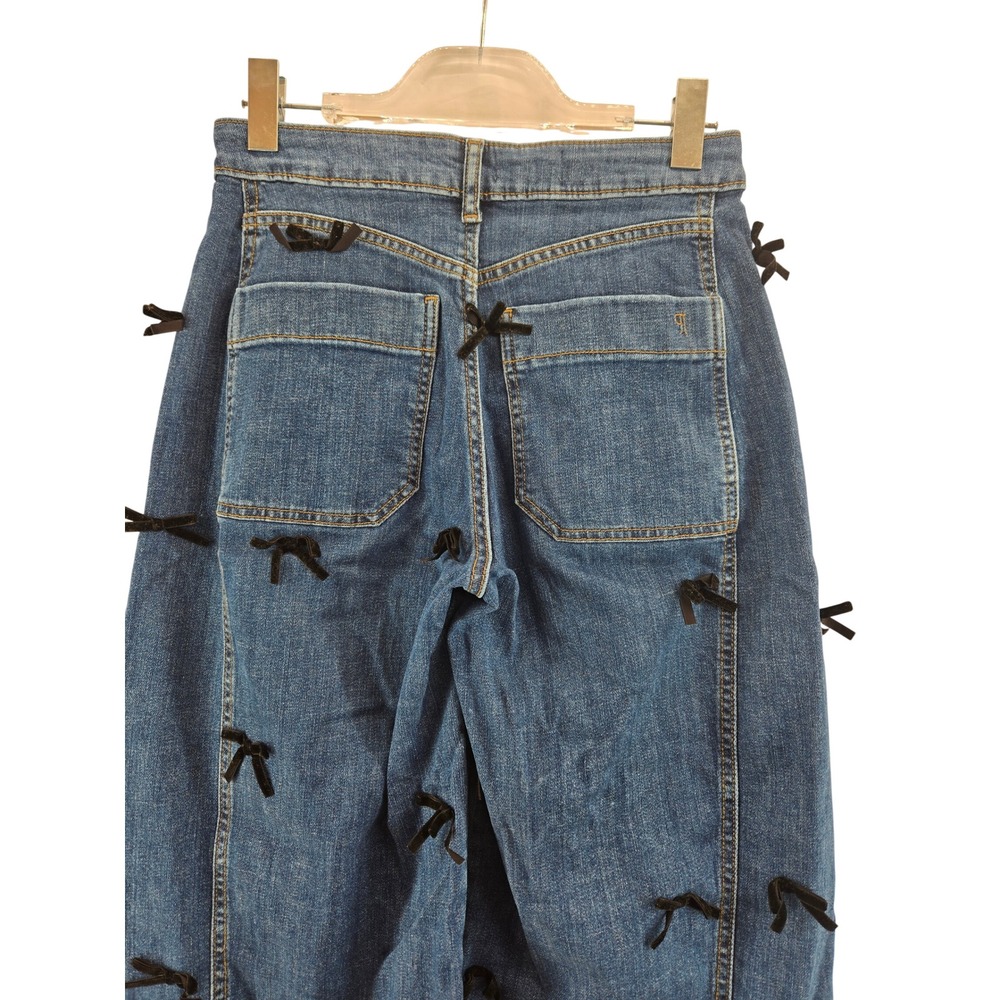 Pilcro Anthropologie Heritage Barrel Jeans 25 Blue Bow Applique Mid Rise Cropped - Picture 6 of 14
